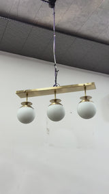 Valencia 3-Light Glass Globe Ceiling Light – Brushed Brass Linear Fixture 33391