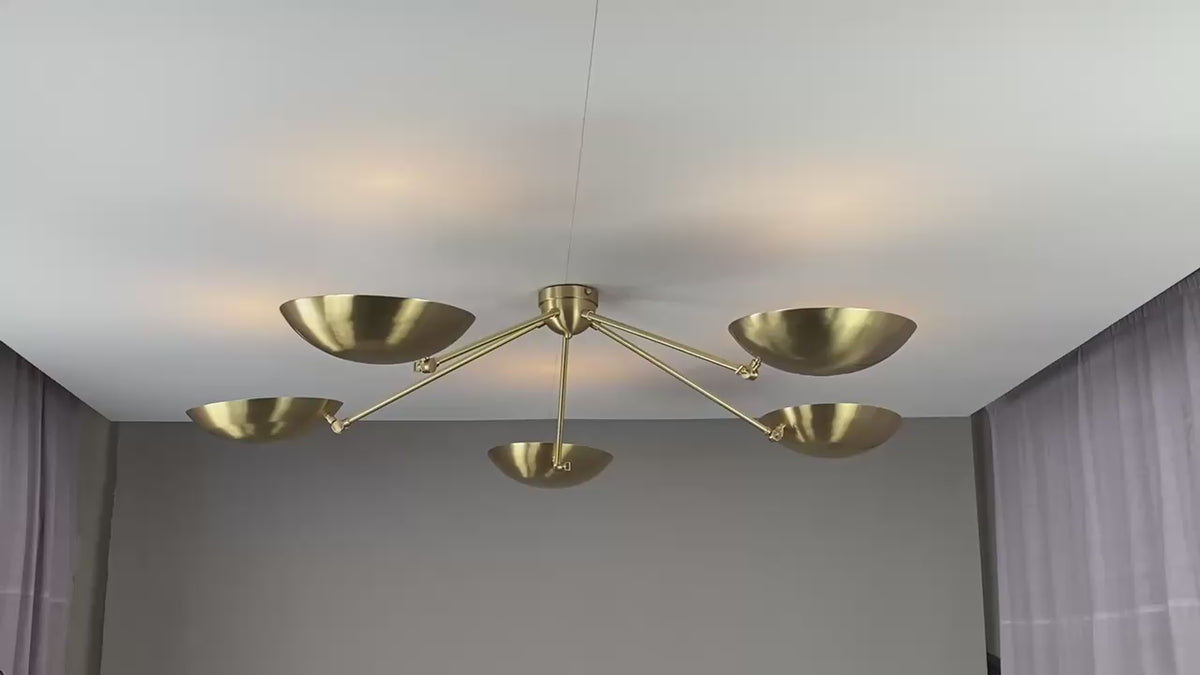 Handmade 55" Brass Bowl Shade Ceiling Light – Modern Flushmount Fixture | Customizable Finish | Ambient No-Shadow Glow | BRASS LEAF STUDIO 32496