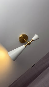 Copenhagen Cone Wall Sconce – White Enamel Shade With Brushed Brass Arm – Model 72207