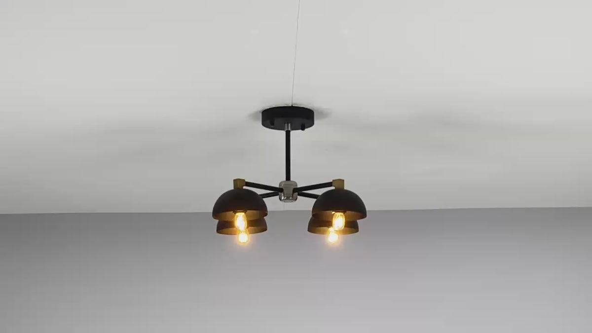 Modern 4-Light Brass Flush Mount Chandelier – Industrial Semi-Flush Ceiling Light with Custom Finishes by Brass Leaf Studio 33130