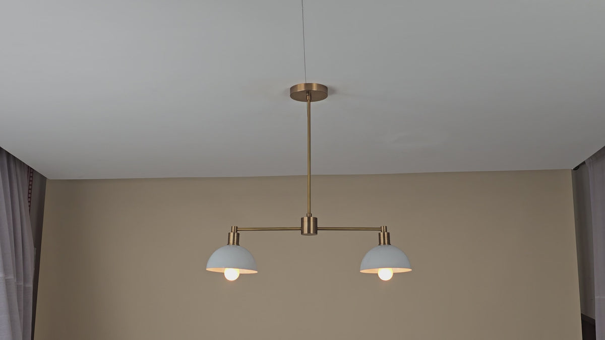2-Light Brass and White Dome Pendant – Modern Dual Dome Ceiling Light by Brass Leaf Studio 32439