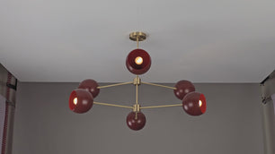 Six Lights Brass Ceiling Light Pure Brass Mid-century Modern Pendant Lamp by Brass Leaf Studio 32384