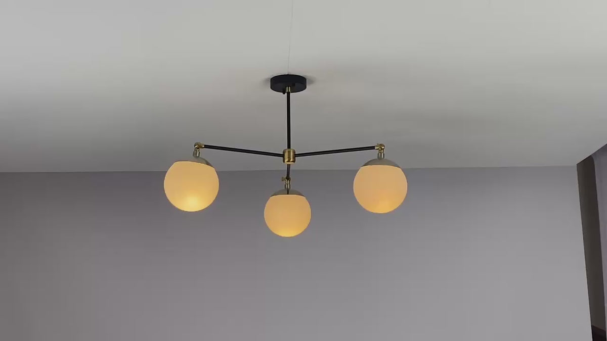 Modern 3-Light Globe Brass Flushmount Chandelier – Handmade Industrial Ceiling Light with Customizable Finishes by Brass Leaf Studio 33125