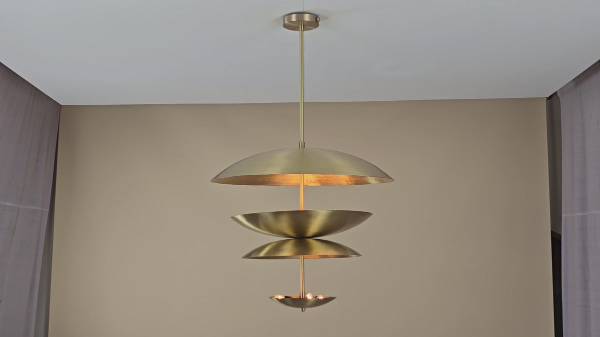 Triple Bowl Brass Pendant Light – Handcrafted 8-Light Brass Chandelier in Brushed Finish | Custom Size & Finish by Brass Leaf Studio 32426