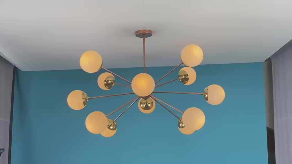 Handmade 44" Brass Globe Sputnik Chandelier – 12-Light Mid-Century Modern Ceiling Fixture by Brass Leaf Studio 33113