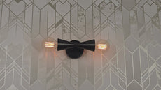 Modern Double Cone Wall Sconce with Exposed Bulbs | Customizable Compact Decorative Light Fixture - 32609