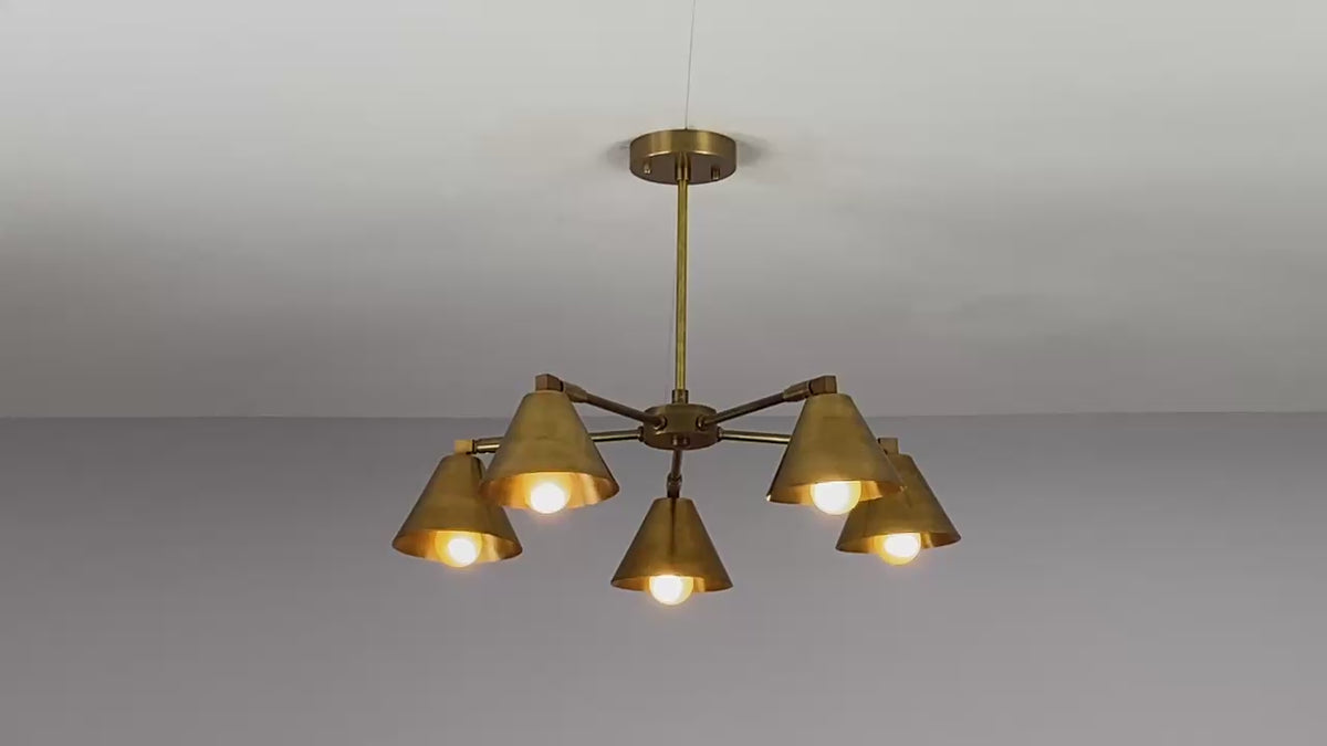Modern Brass Cone Shade 5-Light Chandelier – Handmade Ceiling Light Fixture by Brass Leaf Studio 33119