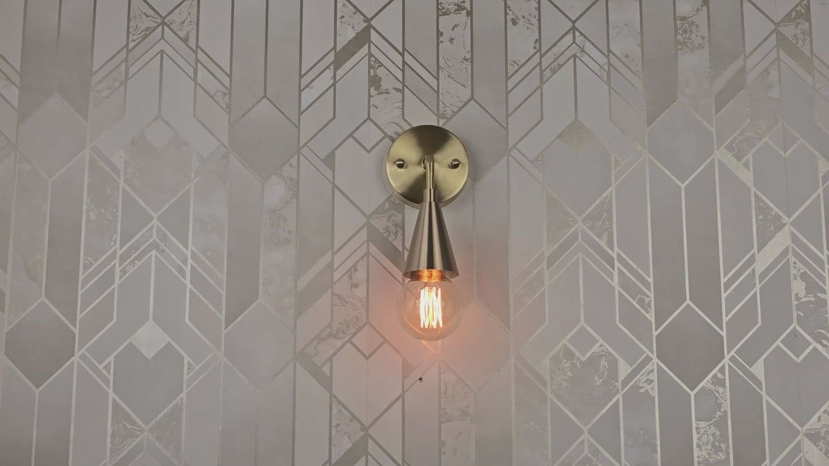 Mid-Century Modern Cone Brass Wall Sconce | Customizable Single-Light Fixture for Bedroom or Hallway - 32617