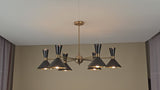 Mid-Century 12-Light Brass & Black Cone Chandelier – Handmade Solid Brass Modern Ceiling Light by Brass Leaf Studio 32450