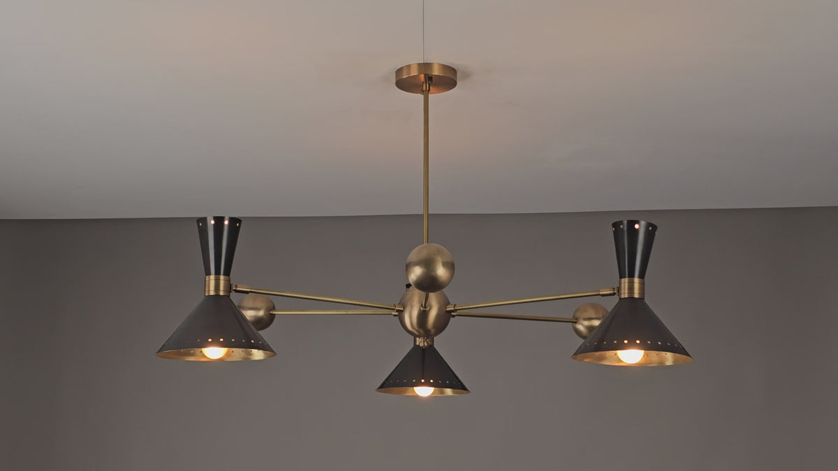 Modern 6-Light Brass Cone Shade Chandelier – Handmade Industrial Flushmount Ceiling Light by Brass Leaf Studio 3245