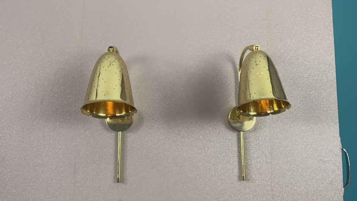 Mid-Century Modern Brass Bell Wall Sconce – Handmade Perforated Brass Light Fixture, Industrial & Minimalist Wall Lamp by Brass Leaf Studio 32628