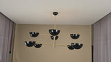 8 Lights Raw Brass Large Pendant – Modern Industrial Chandelier with Black Bowl Shades by Brass Leaf Studio 32443