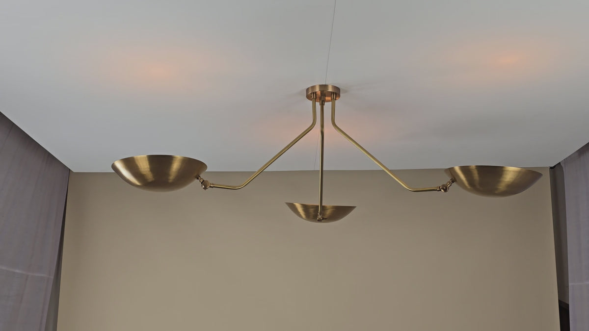 Three-Light Brass Ceiling Light – Modern Minimal Flushmount Chandelier by Brass Leaf Studio 32425
