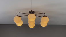 Modern Brass Globe Chandelier – Customizable Flush Mount Ceiling Light |  Mid-Century Fixture | Multiple Finish Options | 6-Light - 32467