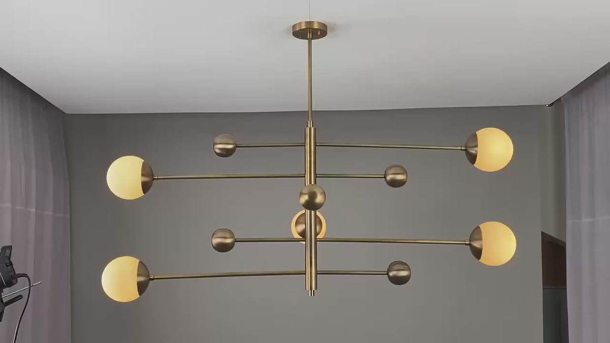 Brass Chandelier with Glass Globes – 5-Light Modern Ceiling Light by Brass Leaf Studio 32461