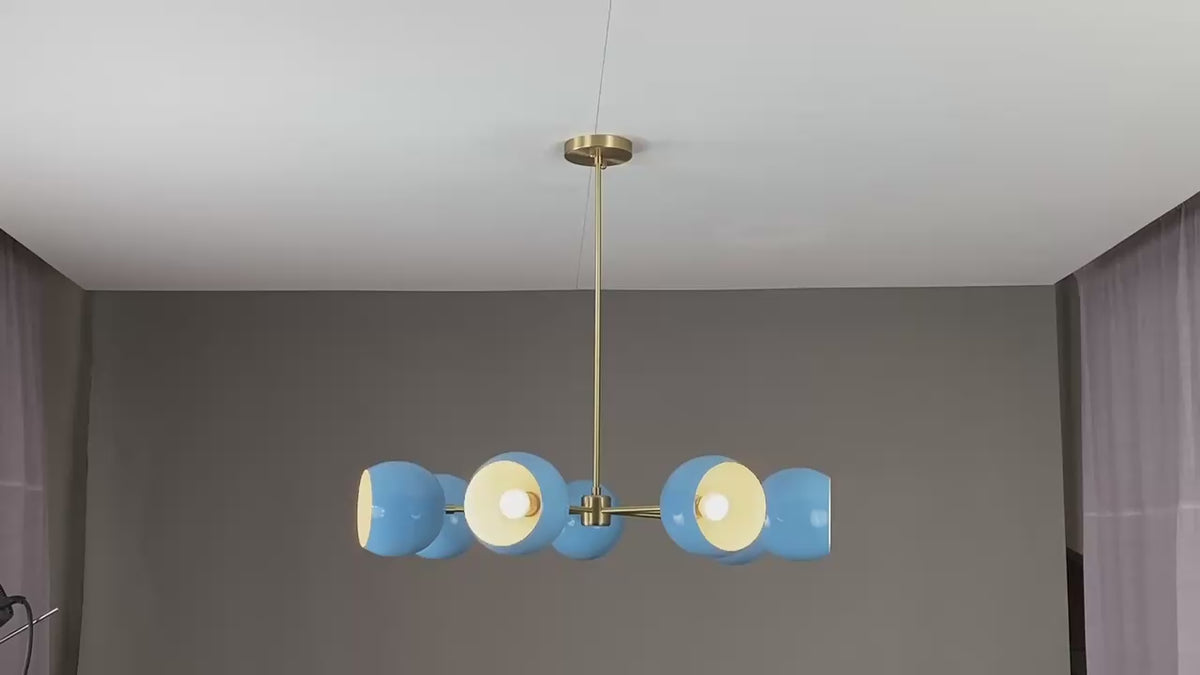 Handmade Modern Brass Chandelier with Blue Bowl Shades | Customizable Sizes & Finishes by Brass Leaf Studio 32497
