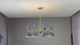 Mid-Century Modern 6-Light Brass Chandelier with Dual-Cone Shades | Customizable Handmade Lighting by Brass Leaf Studio 32498