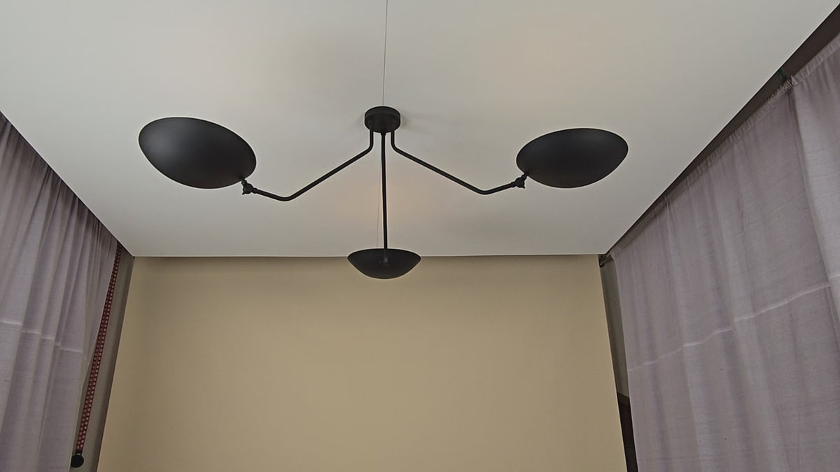 3 Lights Matte Black Brass Ceiling Light – Modern Adjustable Arm Pendant | Handmade Minimalist Chandelier by Brass Leaf Studio 32437