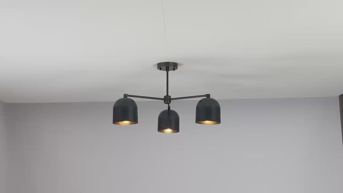 Modern Black Brass 3-Light Dome Shade Chandelier – Industrial Flushmount Ceiling Light by Brass Leaf Studio 33124