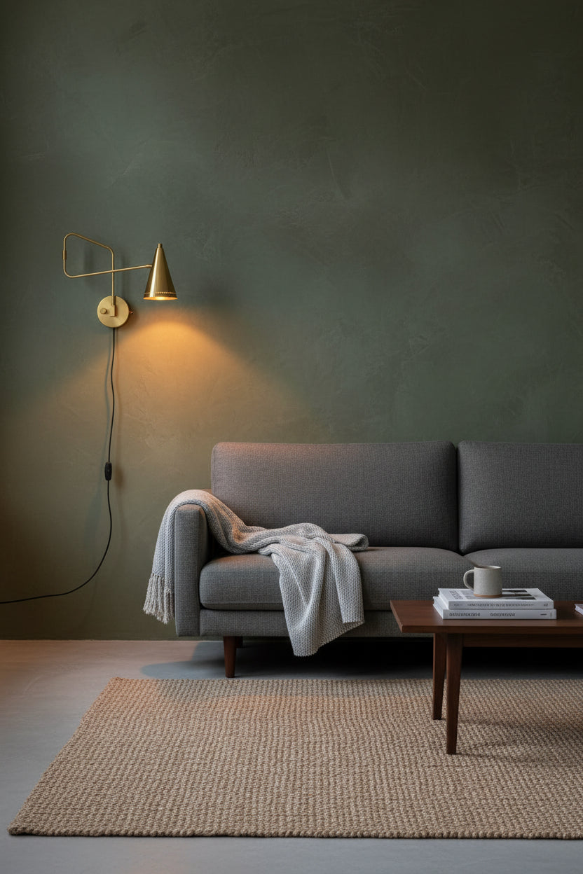 Raw brass bedroom reading wall light with adjustable swing arm and focused task lighting