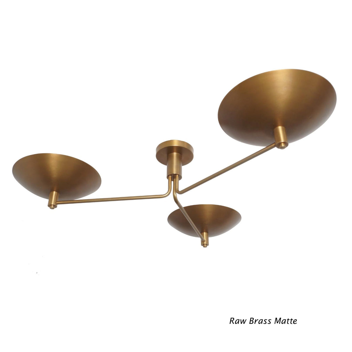 Raw brass matte finish 3-light flushmount ceiling light with handcrafted minimalist bowl design