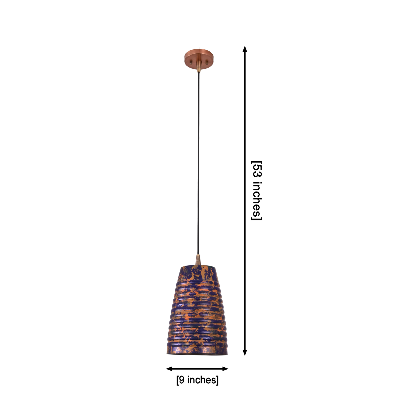 Size guide for Blue Patina Ribbed Pendant Light – Single Hanging Ceiling Lamp - Model 33307