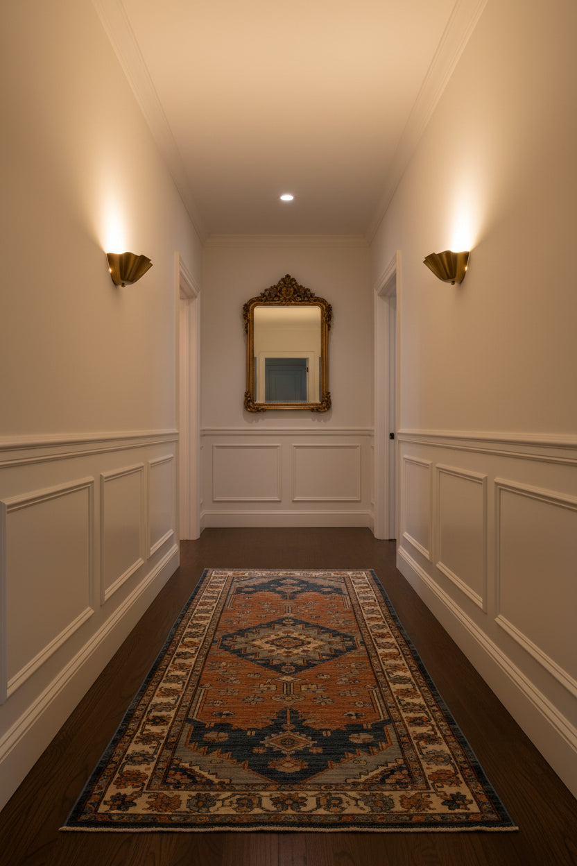 Ruffled bowl wall sconce in brass finish with curved scalloped edges and elegant sculptural form