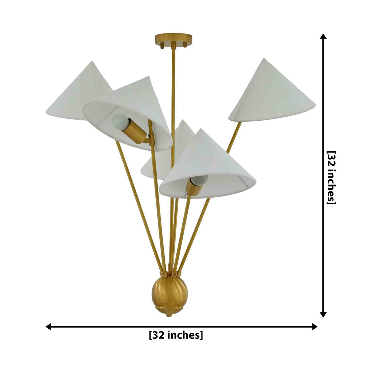 Size guide for Santorini 5 Light Raw Brass Chandelier – Fabric Shade Ceiling Fixture 33404