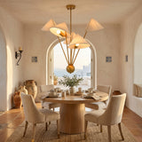 Customizable Santorini chandelier with adjustable drop length, five lights and soft white fabric shades