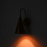 Scandinavian cone wall lamp closeup with minimalist profile for hallway, bedroom, living room, and accent lighting