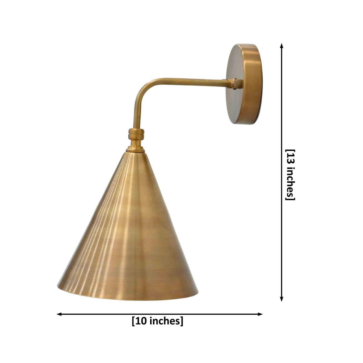 Size guide for Seville Brass Cone Wall Sconce – Patina Finish Bedside Reading Light 72270