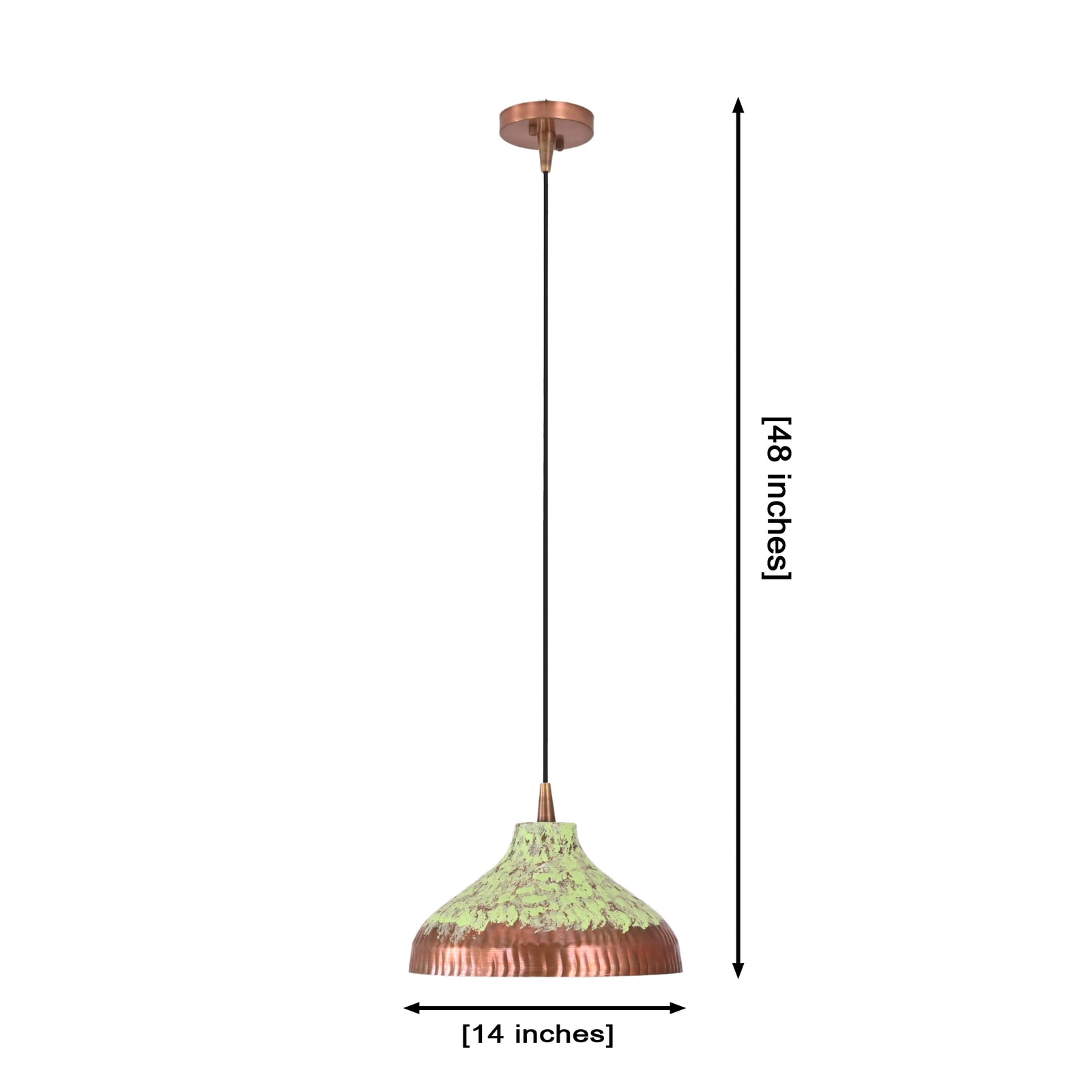 Size guide for Copper Green Patina Dome Pendant Light – 14 Inch Single Hanging Fixture - Model 33306