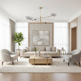 Sloane Double Disc Balance Chandelier 2 light front view with white shades and brass frame
