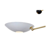 Sloane Double Disc Balance Chandelier close-up of white disc shade with brass arm detail