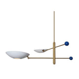 Sloane Double Disc Balance Chandelier side view with two white disc shades and decorative ball accents