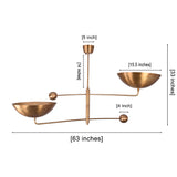Solid brass bowl chandelier installed in luxury living room with warm ambient ceiling illumination