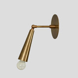 Solid brass cone wall sconce with exposed bulb, minimalist industrial handmade wall light.