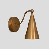 Solid brass wall light with cone shade, durable handmade industrial sconce by Brass Leaf Studio.