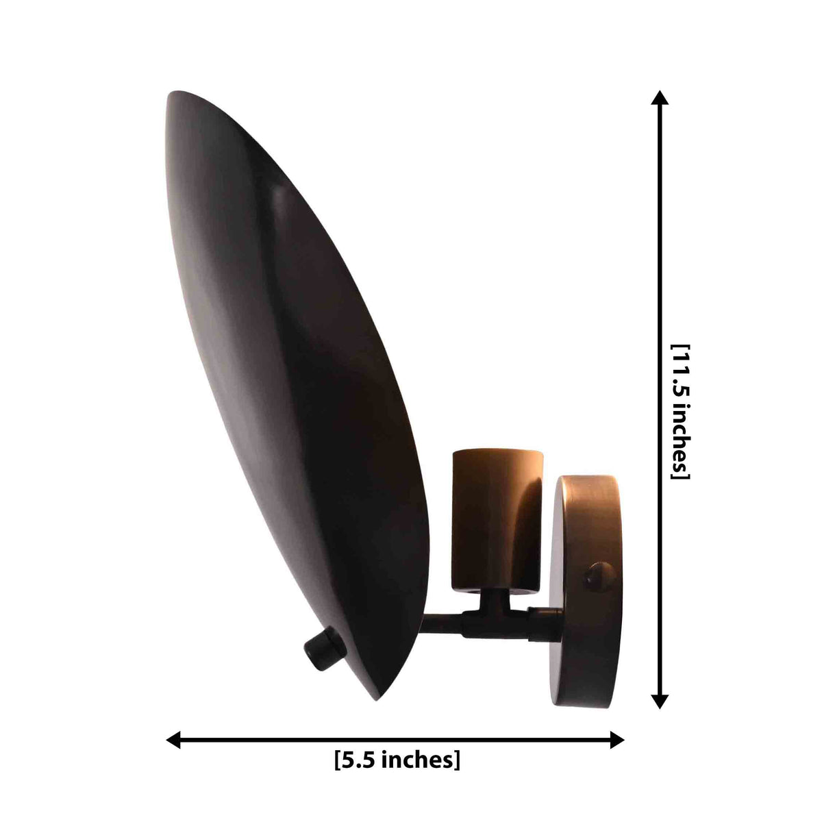 Solid brass halo wall light dimension view showing 11.5 inch height and 5.5 inch projection