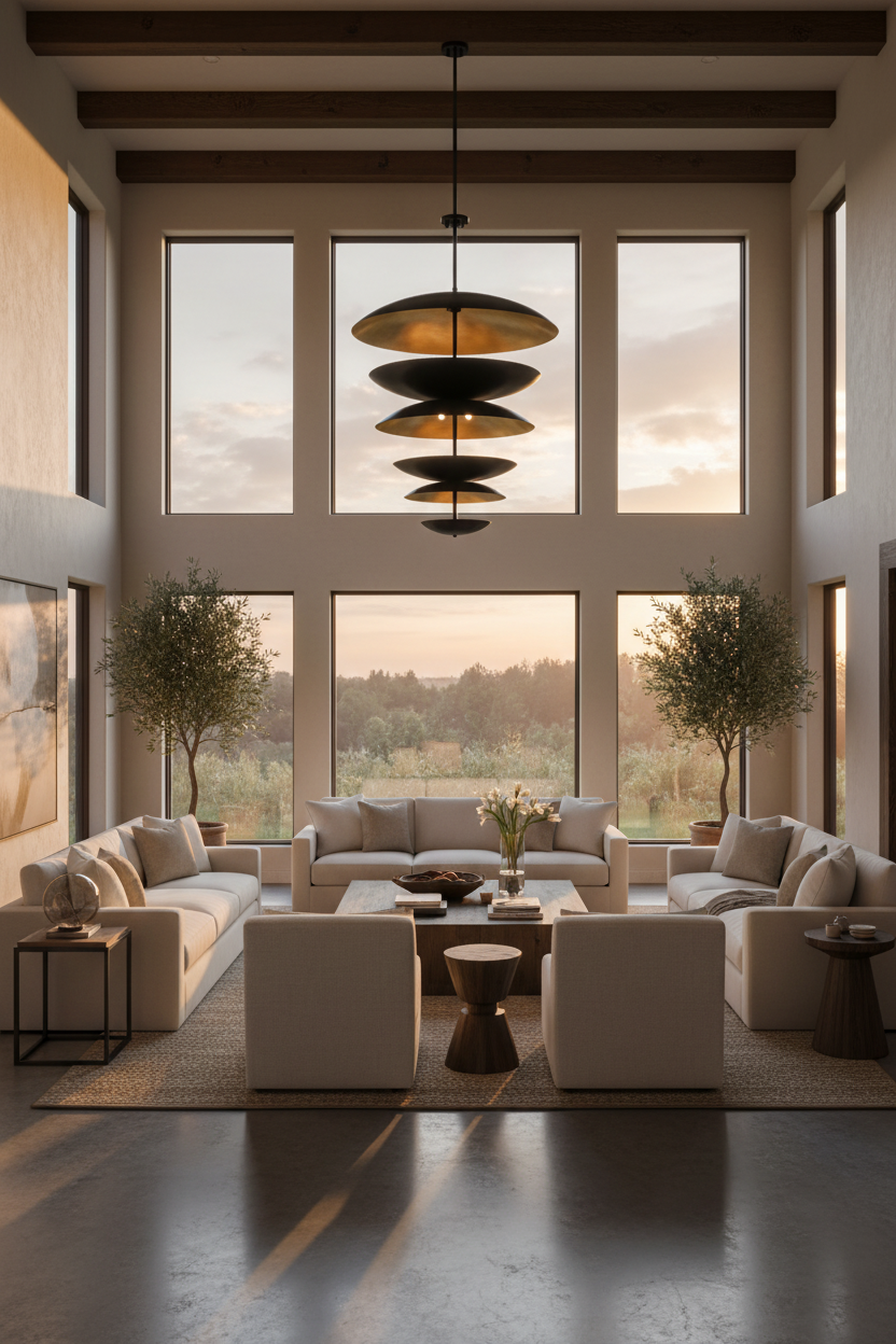 Solid brass layered dome chandelier with stacked disc tiers and sculptural blackened brass finish