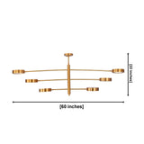 Solid brass tiered disc chandelier with six round light heads and three horizontal rod levels