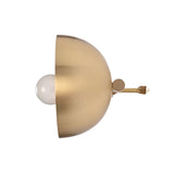 Solid brass vanity sconce on white background showing dome shades, exposed bulbs, and clean linear profile