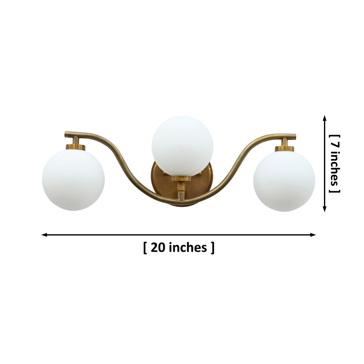 Size guide for Sorrento Triple Globe Brass Wall Sconce – Brass Patina Vanity & Bedroom Light 72253
