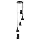 Sutton Cascade Cone Multi Pendant Chandelier 5 Light Model 33239 front view featuring five handcrafted tapered cone metal shades in matte black.