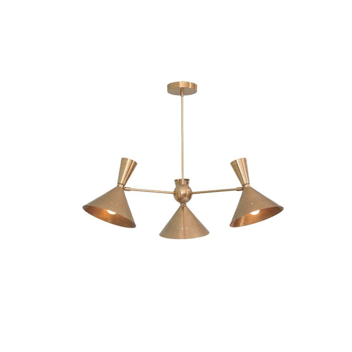 Sutton 3 Light Brass Cone Chandelier with perforated shade detailing – Model 62007
