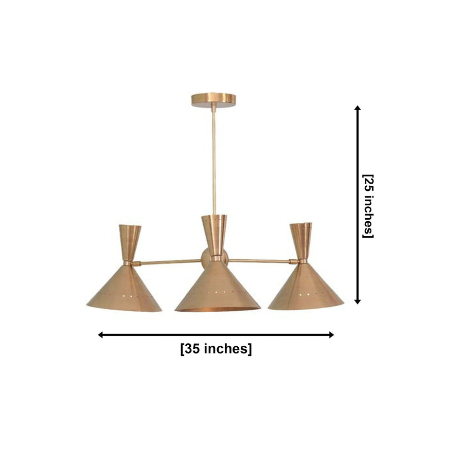Sutton Perforated Cone Chandelier 3 Light with illuminated center shade – Model 62007