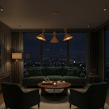 Sutton Perforated Cone Chandelier 3 Light illuminated brass shades – Model 62007