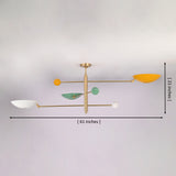 Three light brass flush mount ceiling fixture showing 61 inch width and 21 inch height dimensions