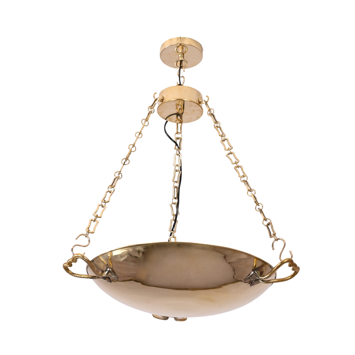 Traditional chain hanging ceiling light with brass bowl design for foyer, hallway, dining room, and living room interiors