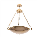 Traditional chain hanging ceiling light with brass bowl design for foyer, hallway, dining room, and living room interiors